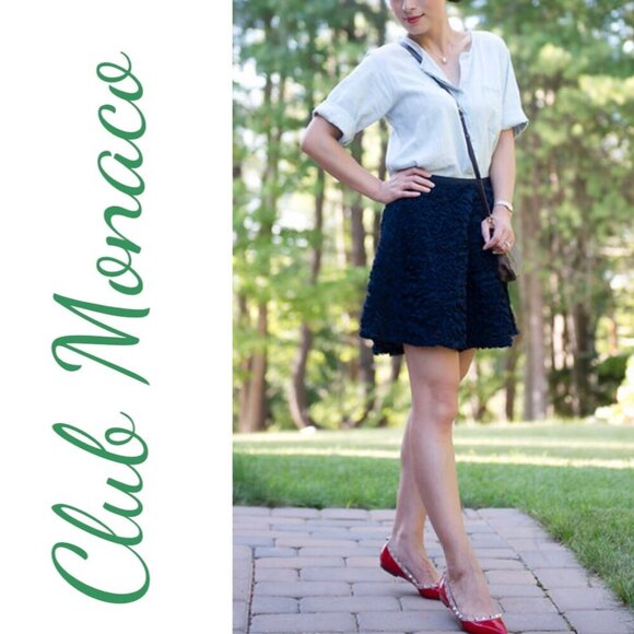 CLUB MONACO DAVIN RUFFLED NAVY BLUE CHIFFON A-LINE SKIRT Size 4 - Picture 1 of 11